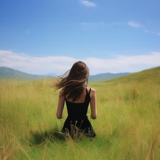 非常完美徐琳草原上的美女背影_自然风景_图库_素材_回车素材